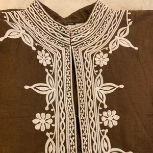 J. Crew Tunic brown w white embroidery- gorgeous!